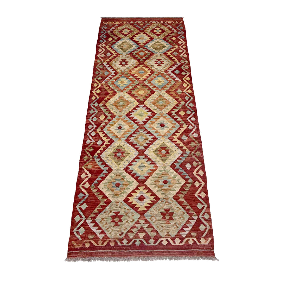 Afghan Vegetable Kilim Rug 2' 9" x 9' 1" Flat-Weave detail