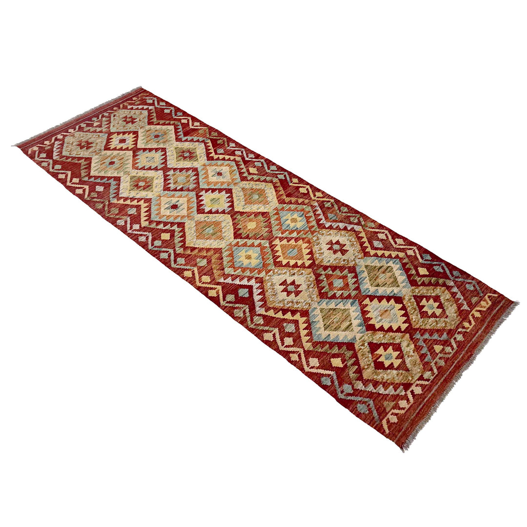 Afghan Vegetable Kilim Rug 2' 9" x 9' 1" Flat-Weave close-up