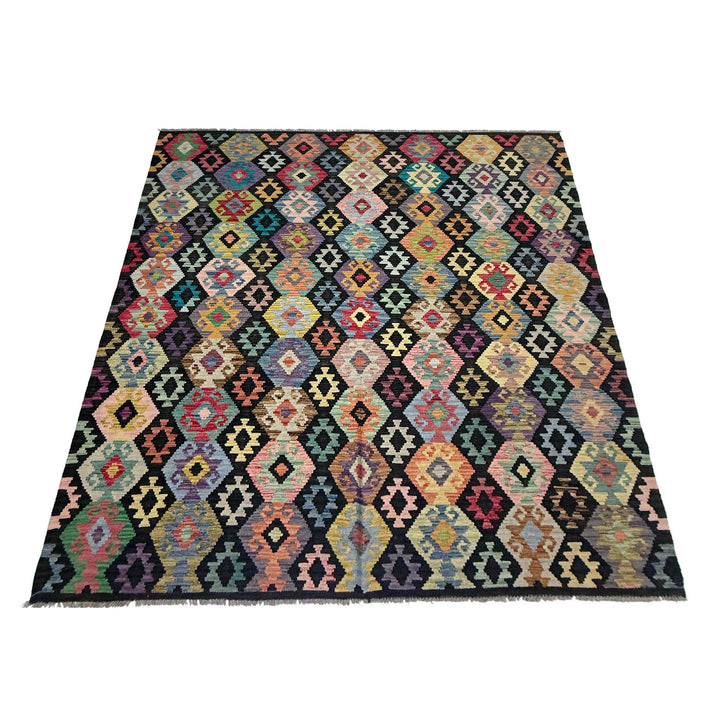 Afghan Vegetable Kilim Rug 6' 7" x 9' 7" Flat-Weave detail