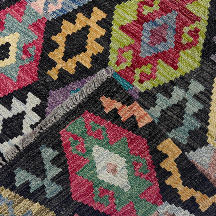 Afghan Vegetable Kilim Rug 6' 7" x 9' 7" Flat-Weave border