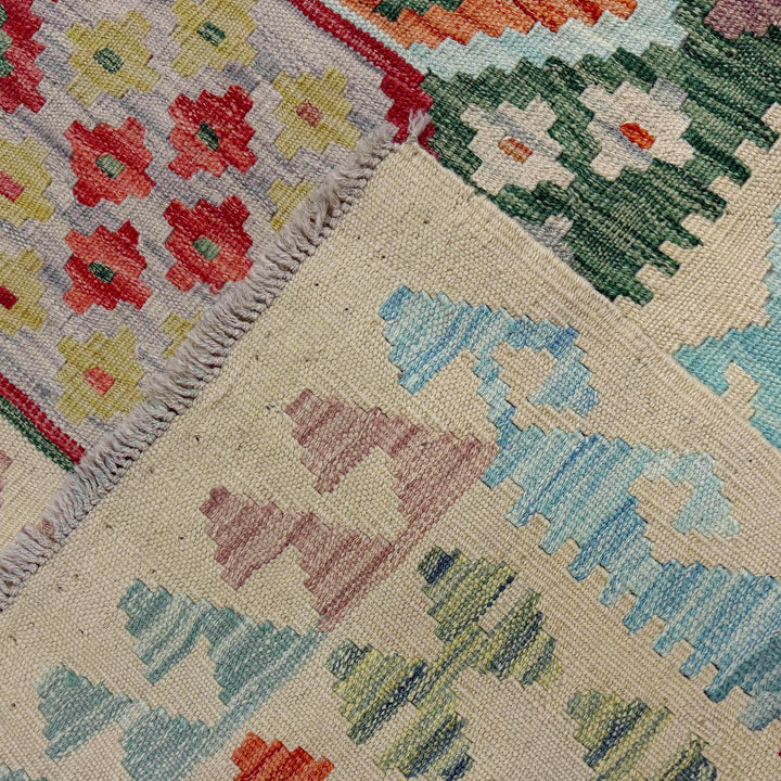 Afghan Vegetable Kilim Rug 6' 4" x 9' 5" Flat-Weave border