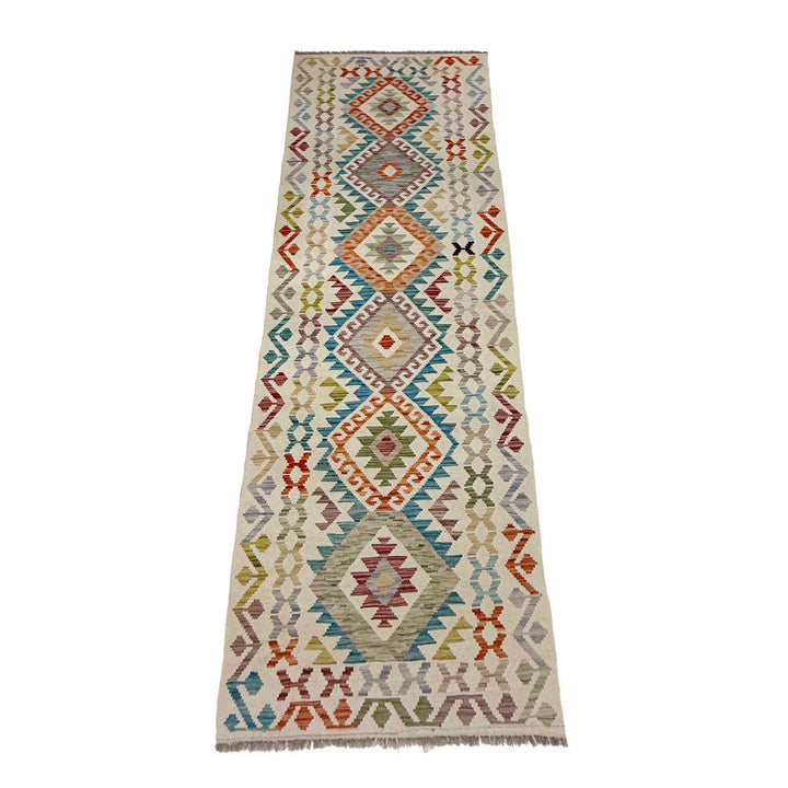 Afghan Vegetable Kilim Rug 2' 9" x 9' 8" Flat-Weave detail