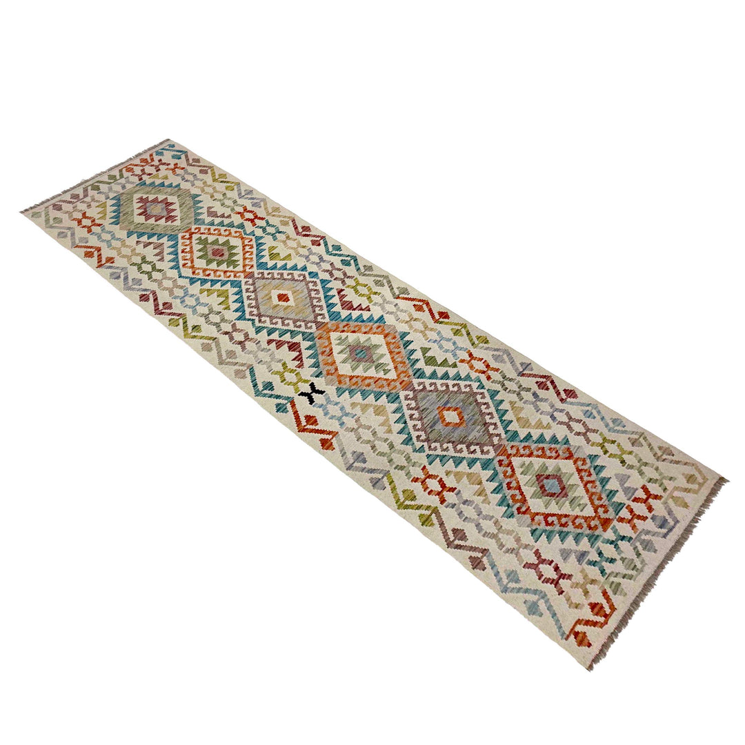Afghan Vegetable Kilim Rug 2' 9" x 9' 8" Flat-Weave close-up