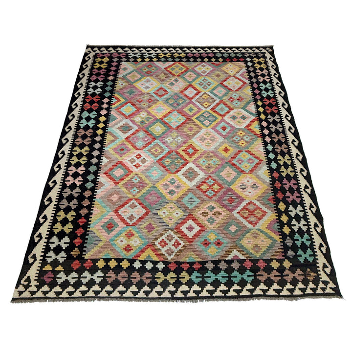 Afghan Vegetable Kilim Rug 6' 11" x 9' 7" Flat-Weave detail