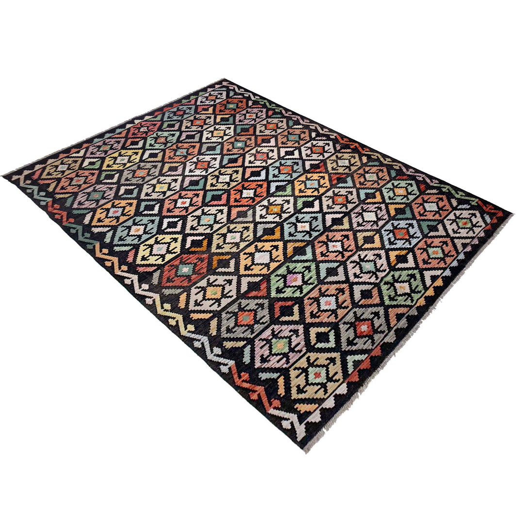 Afghan Vegetable Kilim Rug 6' 4" x 9' 9" Flat-Weave close-up
