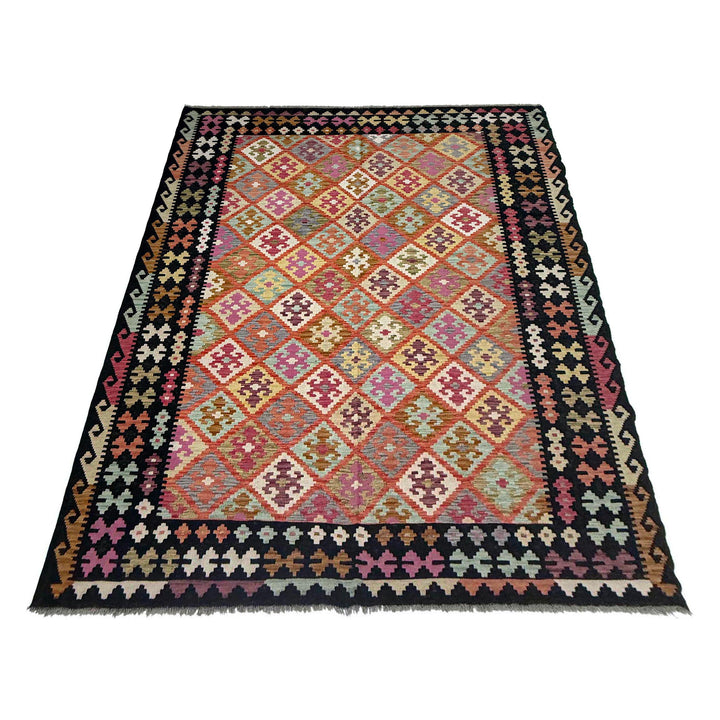 Afghan Vegetable Kilim Rug 6'11" x 10'0" Flat-Weave detail