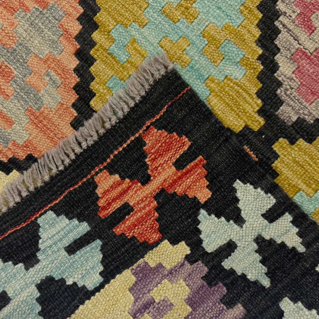 Afghan Vegetable Kilim Rug 2' 8" x 9' 7" Flat-Weave border