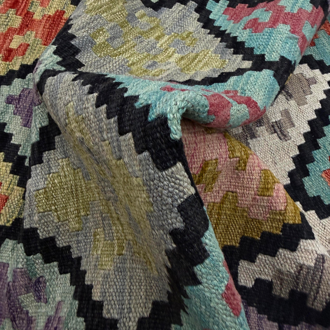 Afghan Vegetable Kilim Rug 2' 8" x 9' 7" Flat-Weave texture