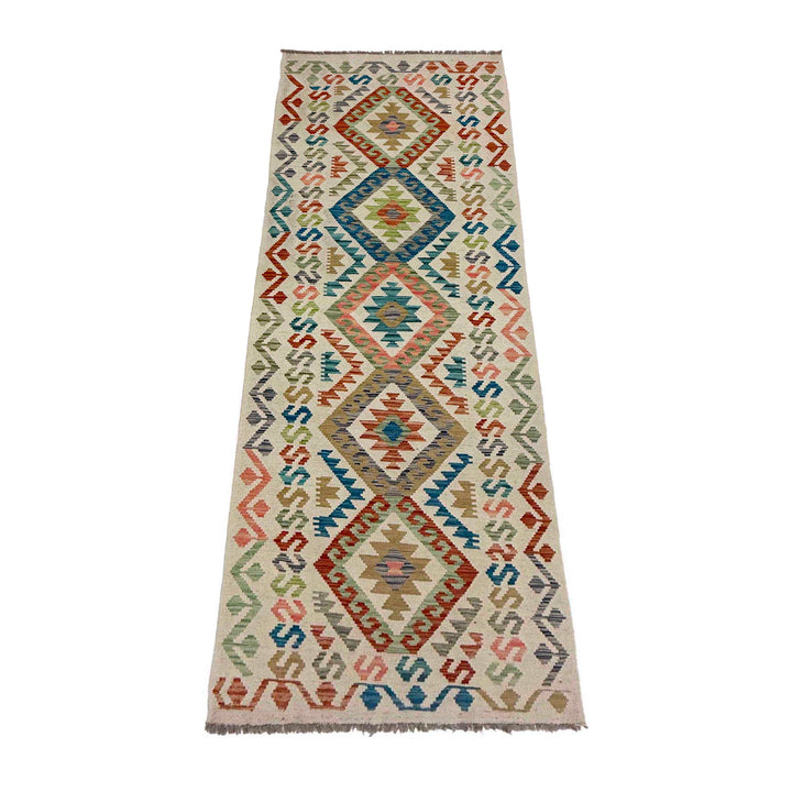Afghan Vegetable Kilim Rug 2' 9" x 9' 10" Flat-Weave detail