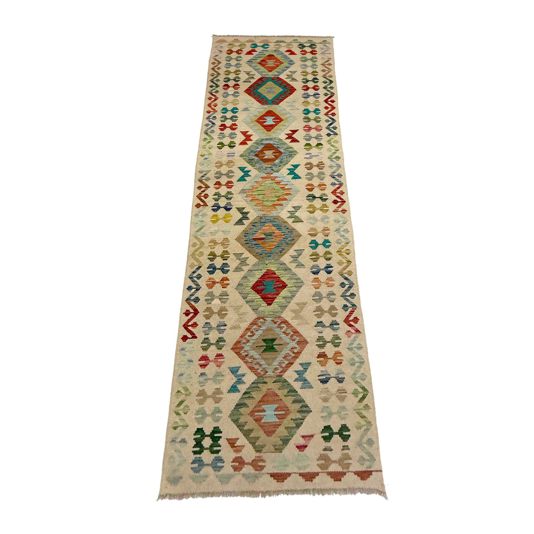 Afghan Vegetable Kilim Rug 2' 7" x 9' 11" Flat-Weave detail
