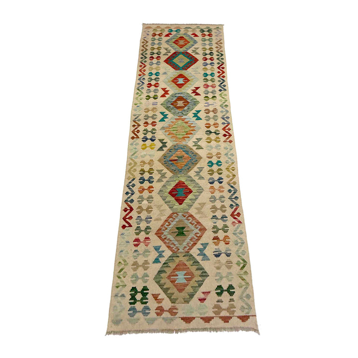 Afghan Vegetable Kilim Rug 2' 7" x 9' 11" Flat-Weave detail