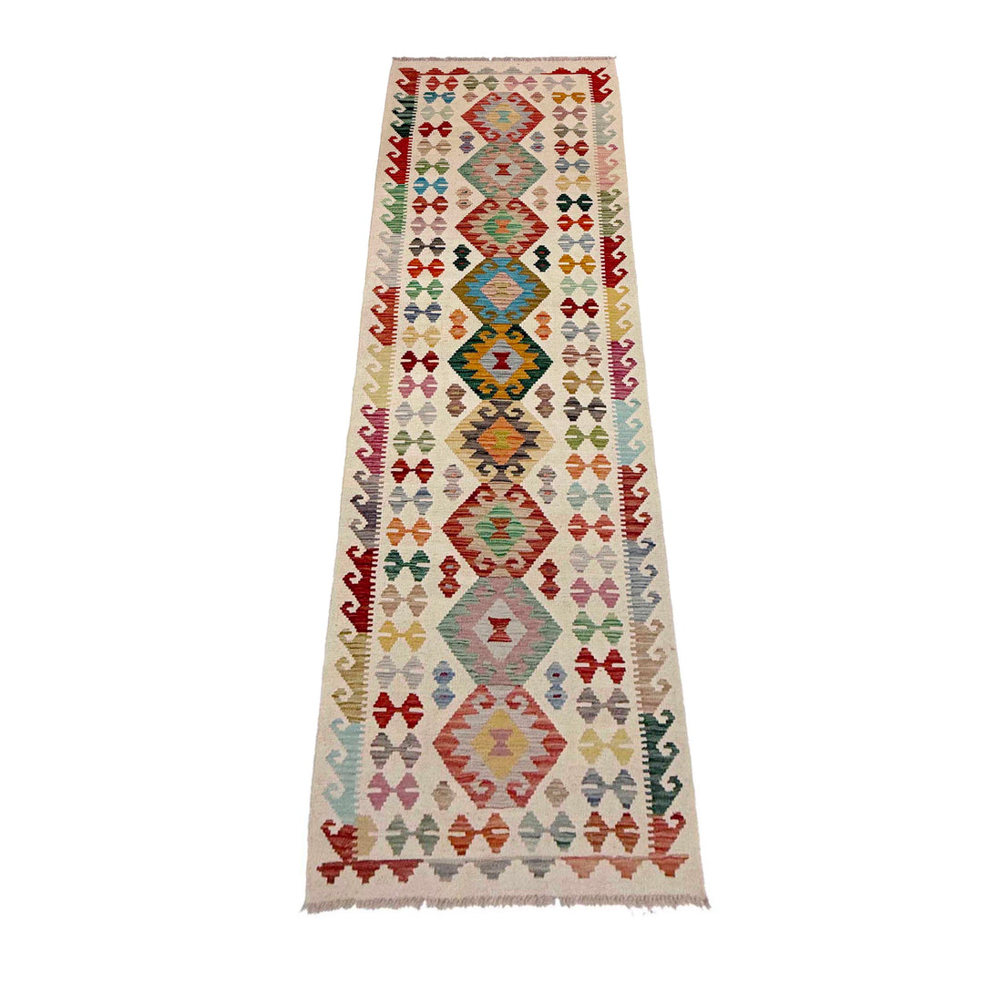 Afghan Vegetable Kilim Rug 2' 7" x 9' 9" Flat-Weave detail