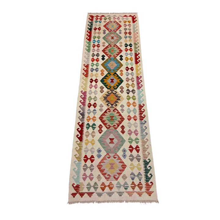 Afghan Vegetable Kilim Rug 2' 7" x 9' 9" Flat-Weave detail
