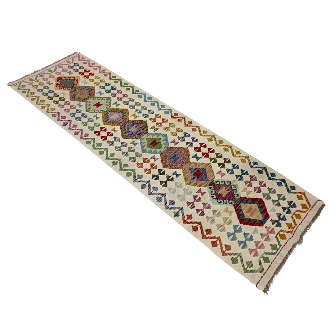 Afghan Vegetable Kilim Rug 2' 8" x 9' 4" Flat-Weave close-up