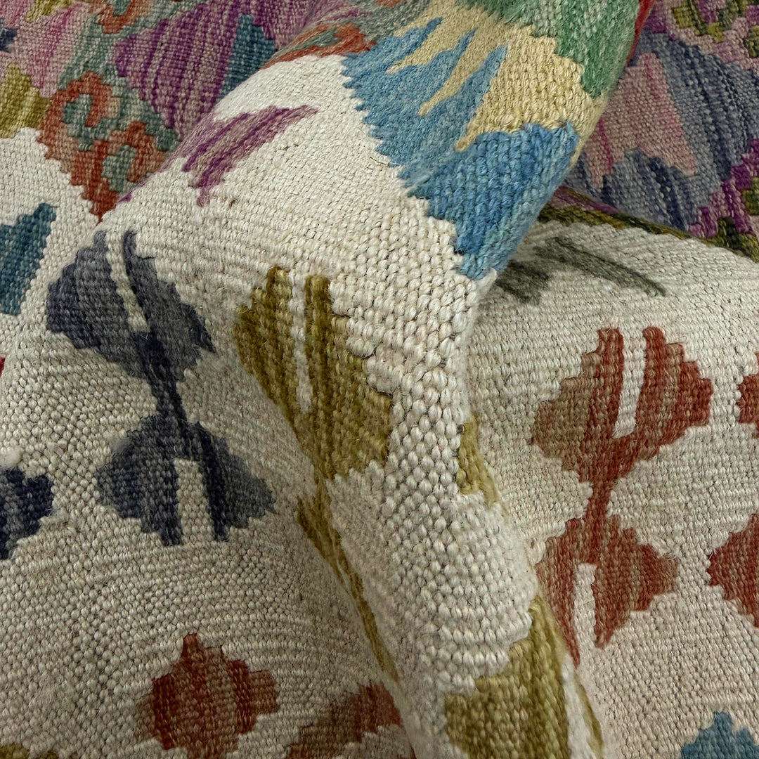 Afghan Vegetable Kilim Rug 2' 8" x 9' 4" Flat-Weave texture