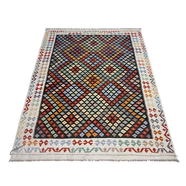 Afghan Kilim Rug 6' 4" x 9' 7" Flat-Weave detail