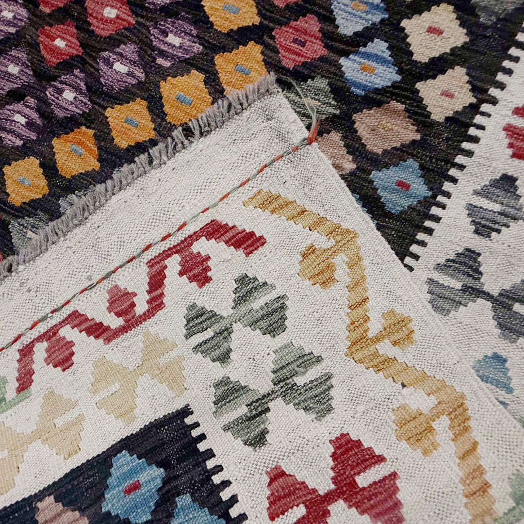 Afghan Kilim Rug 6' 4" x 9' 7" Flat-Weave border