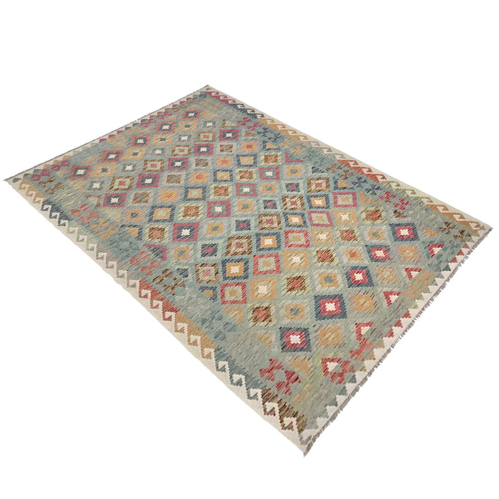 Afghan Kilim Rug 6' 7" x 10' 3" Flat-Weave close-up
