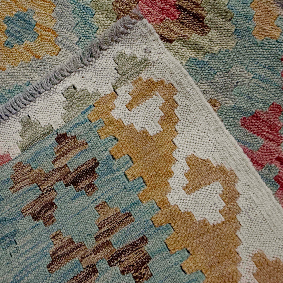 Afghan Kilim Rug 6' 7" x 10' 3" Flat-Weave border