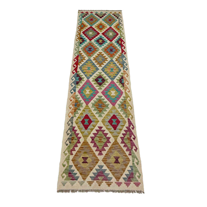 Afghan Vegetable Kilim Rug 2' 6" x 10' 1" Flat-Weave detail
