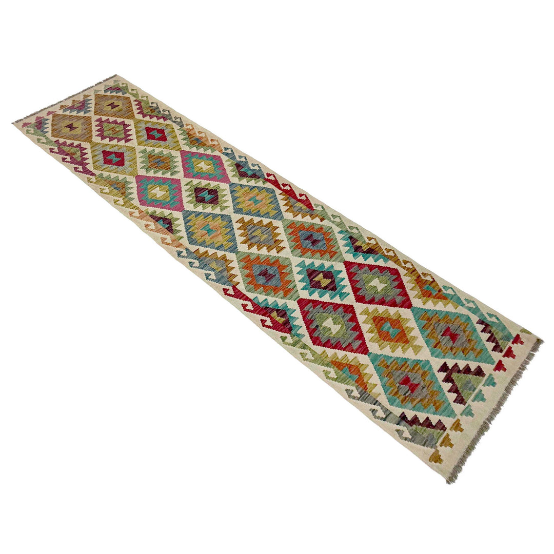 Afghan Vegetable Kilim Rug 2' 6" x 10' 1" Flat-Weave close-up