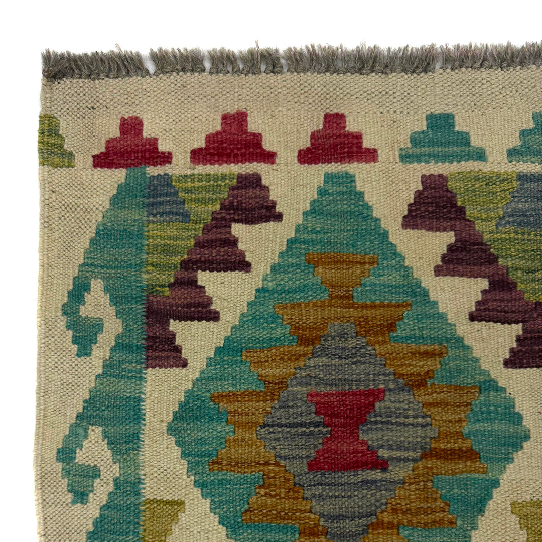 Afghan Vegetable Kilim Rug 2' 6" x 10' 1" Flat-Weave pattern