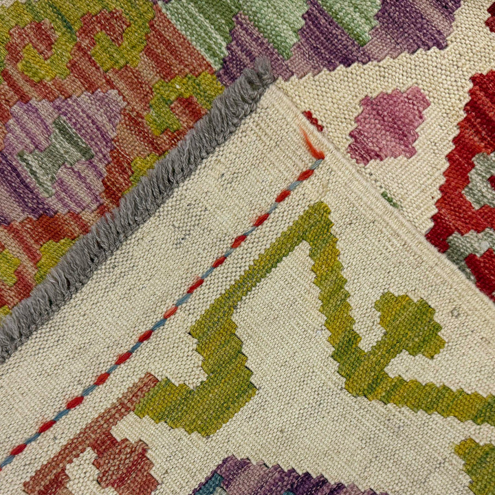 Afghan Vegetable Kilim Rug 2' 6" x 9' 7" Flat-Weave border