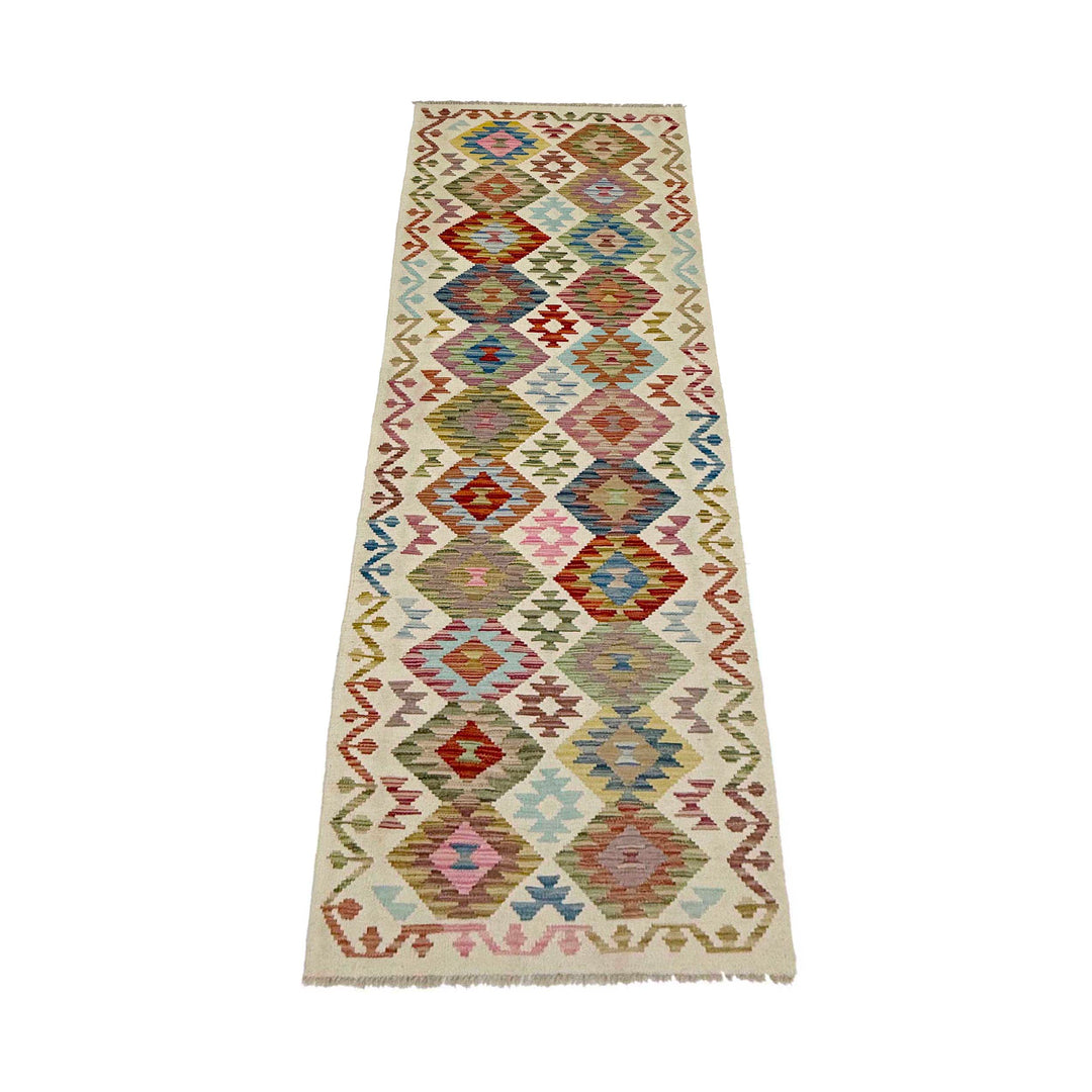Afghan Vegetable Kilim Rug 2' 7" x 9' 9" Flat-Weave detail