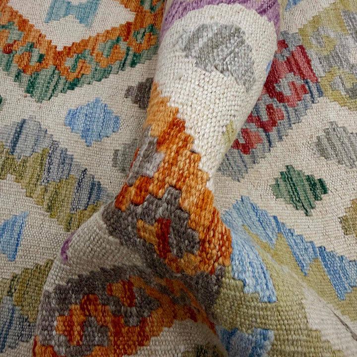 Afghan Vegetable Kilim Rug 2' 7" x 9' 8" Flat-Weave texture