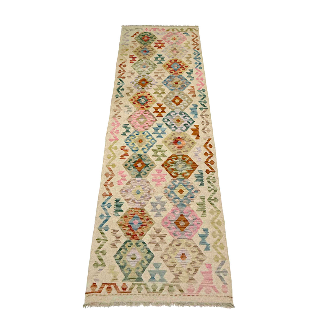 Afghan Vegetable Kilim Rug 2' 7" x 9' 4" Flat-Weave detail