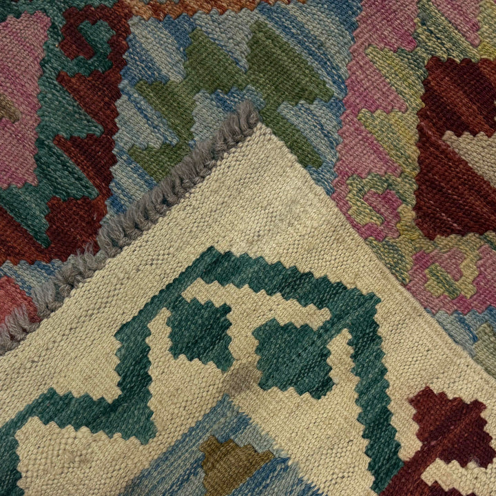 Afghan Vegetable Kilim Rug 2' 6" x 10' 2" Flat-Weave border