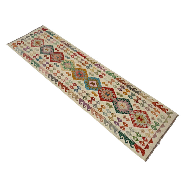Afghan Vegetable Kilim Rug 2' 7" x 9' 8" Flat-Weave close-up