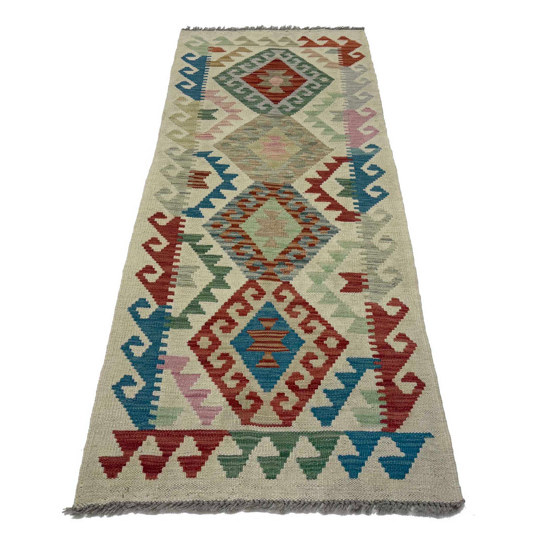 Afghan Vegetable Kilim Rug 2' 0" x 5' 8" Flat-Weave detail