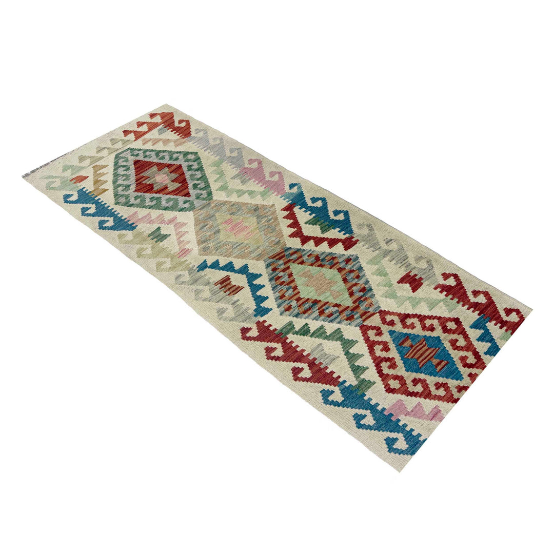 Afghan Vegetable Kilim Rug 2' 0" x 5' 8" Flat-Weave close-up