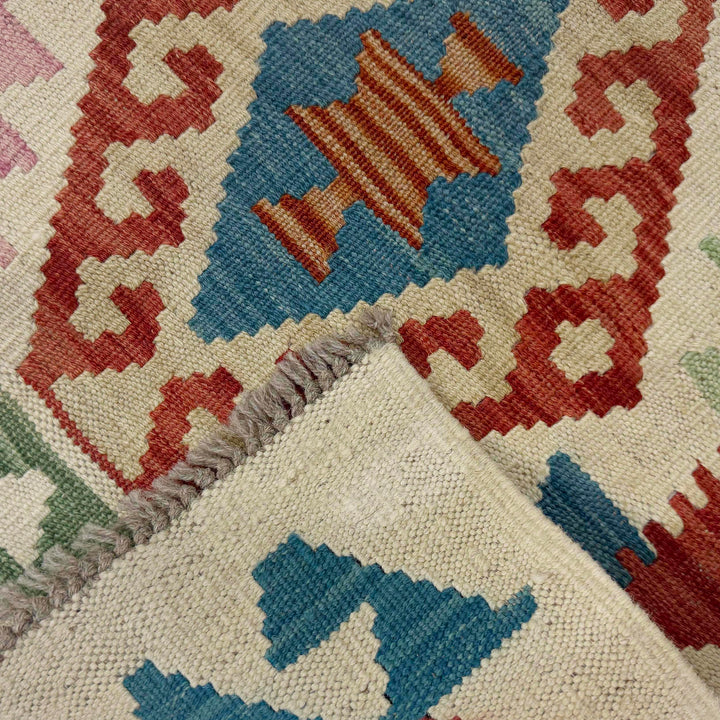 Afghan Vegetable Kilim Rug 2' 0" x 5' 8" Flat-Weave border
