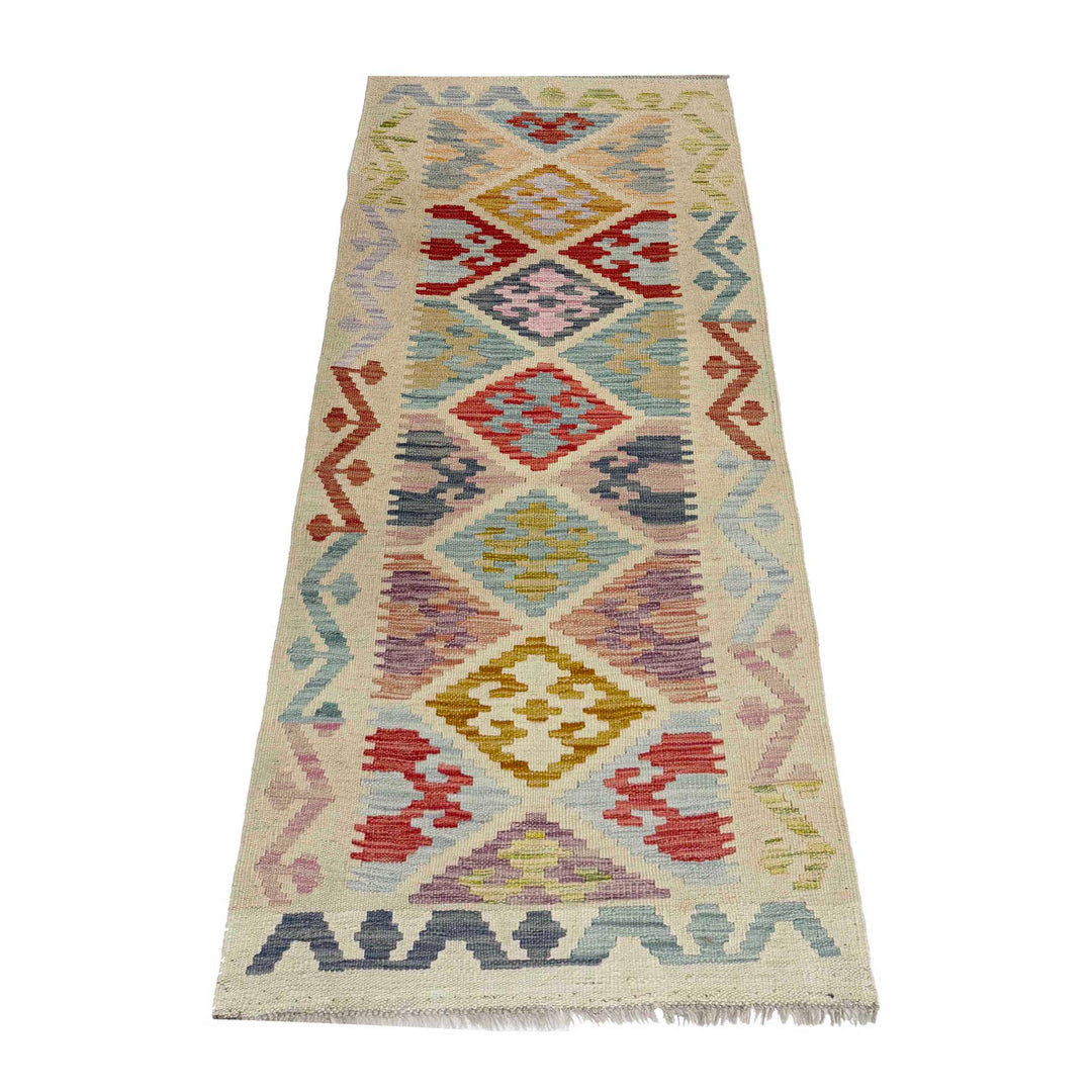 Afghan Vegetable Kilim Rug 2' 0" x 5' 7" Flat-Weave detail