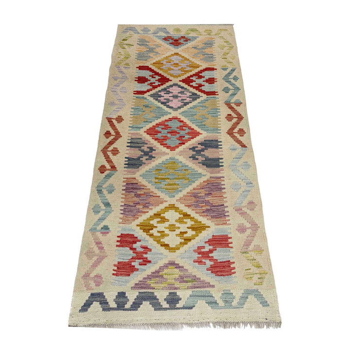 Afghan Vegetable Kilim Rug 2' 0" x 5' 7" Flat-Weave detail