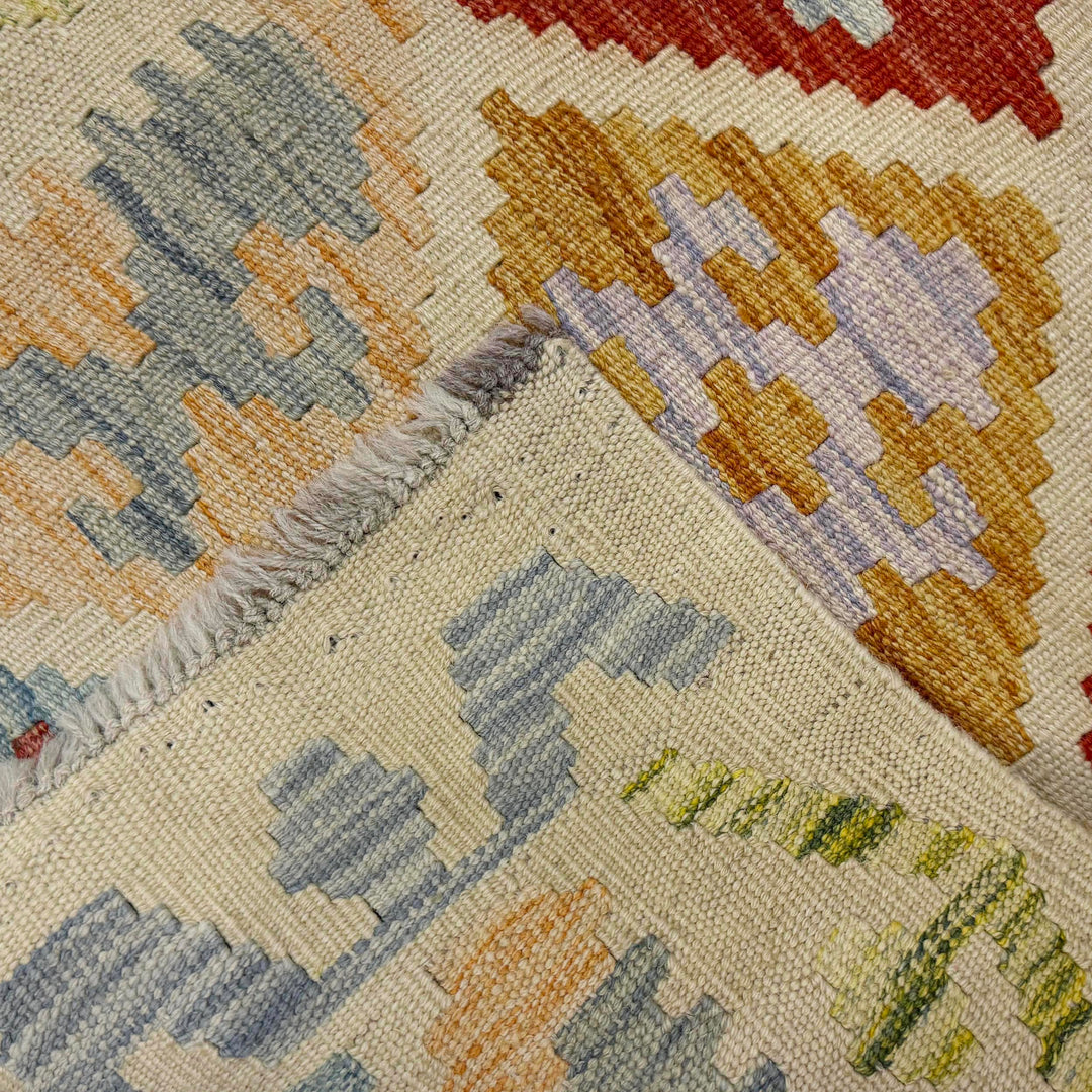 Afghan Vegetable Kilim Rug 2' 0" x 5' 7" Flat-Weave border