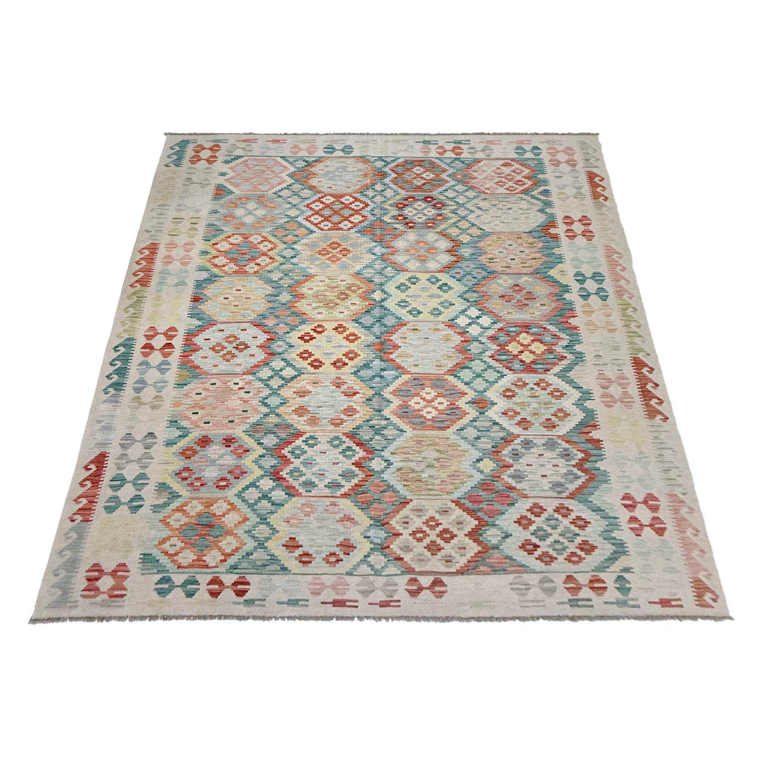 Afghan Vegetable Kilim Rug 7' 0" x 9' 9" Flat-Weave detail