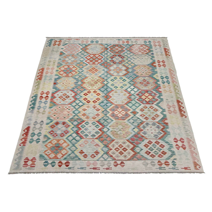 Afghan Vegetable Kilim Rug 7' 0" x 9' 9" Flat-Weave detail