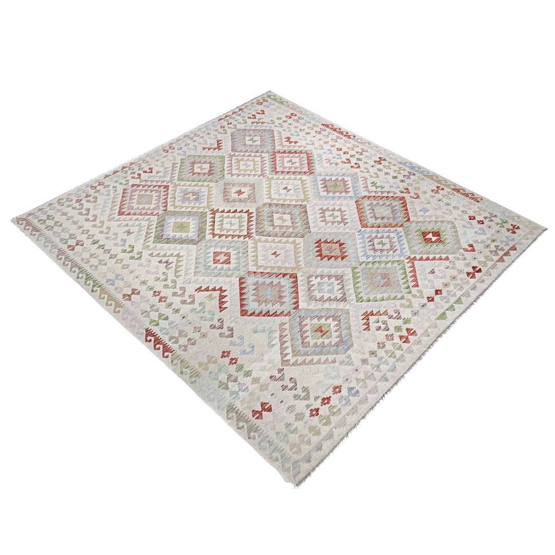 Afghan Vegetable Kilim Rug 8' 2" x 11' 4" Flat-Weave close-up