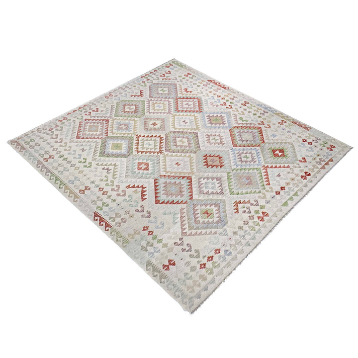 Afghan Vegetable Kilim Rug 8' 2" x 11' 4" Flat-Weave close-up