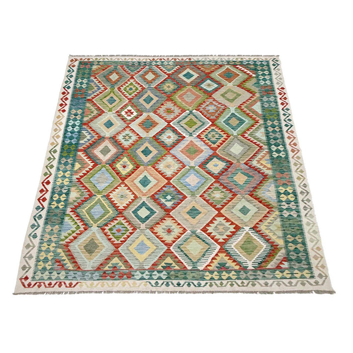 Afghan Vegetable Kilim Rug 8' 1" x 10' 0" Flat-Weave detail