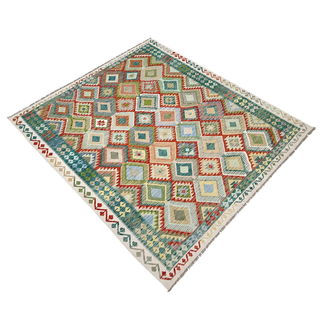 Afghan Vegetable Kilim Rug 8' 1" x 10' 0" Flat-Weave close-up
