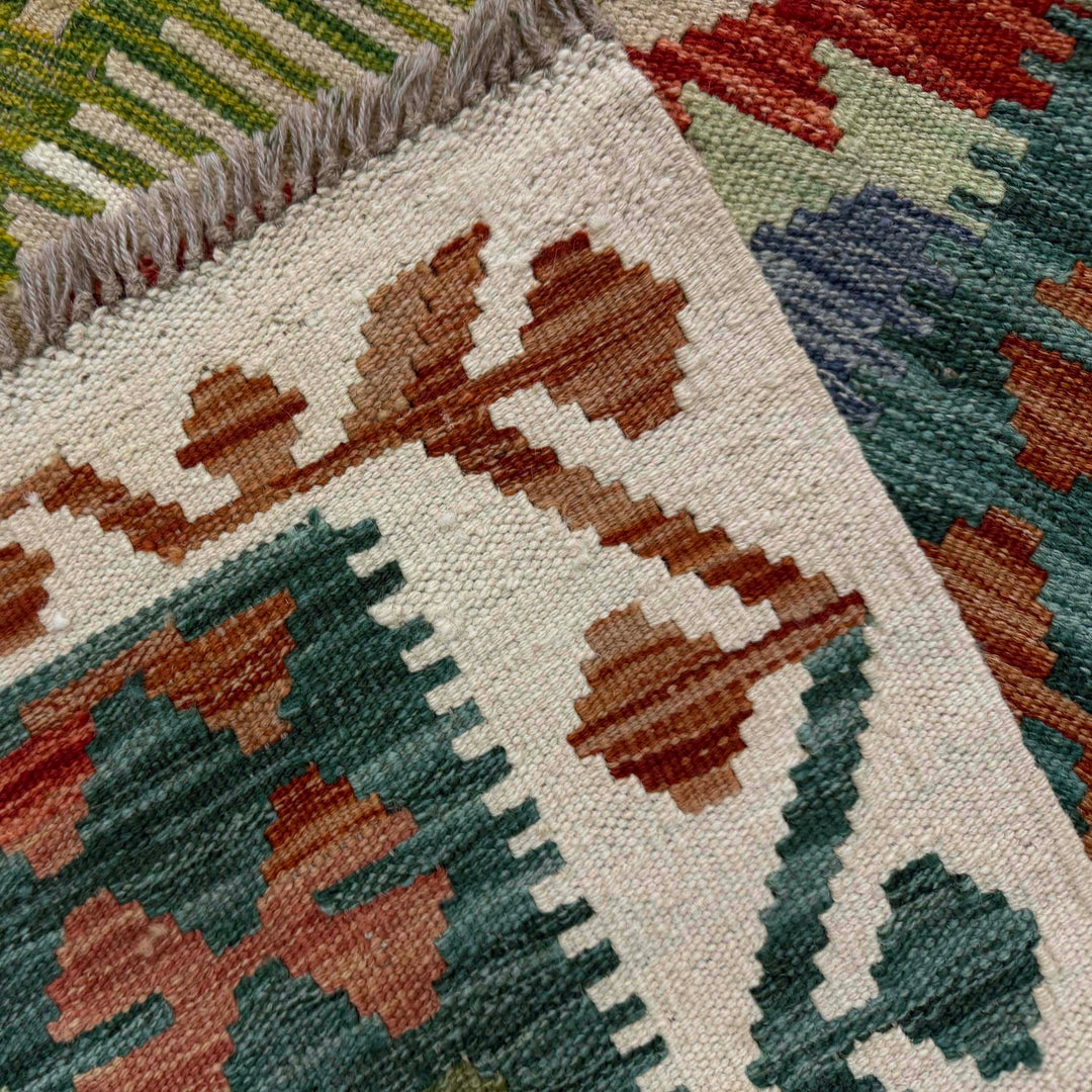 Afghan Vegetable Kilim Rug 8' 1" x 10' 0" Flat-Weave border