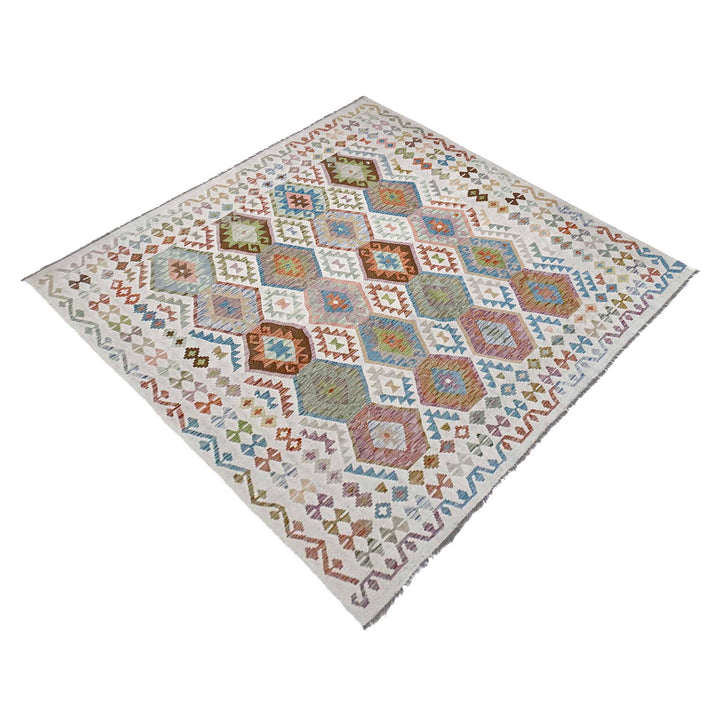 Afghan Kilim Rug 8' 5" x 9' 7" Flat-Weave close-up