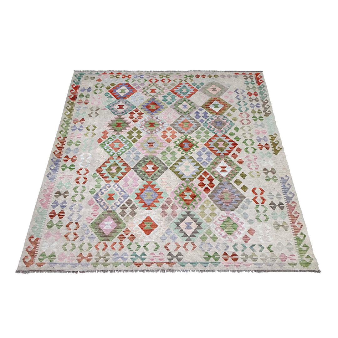 Afghan Kilim Rug 8' 0" x 9' 9" Flat-Weave detail