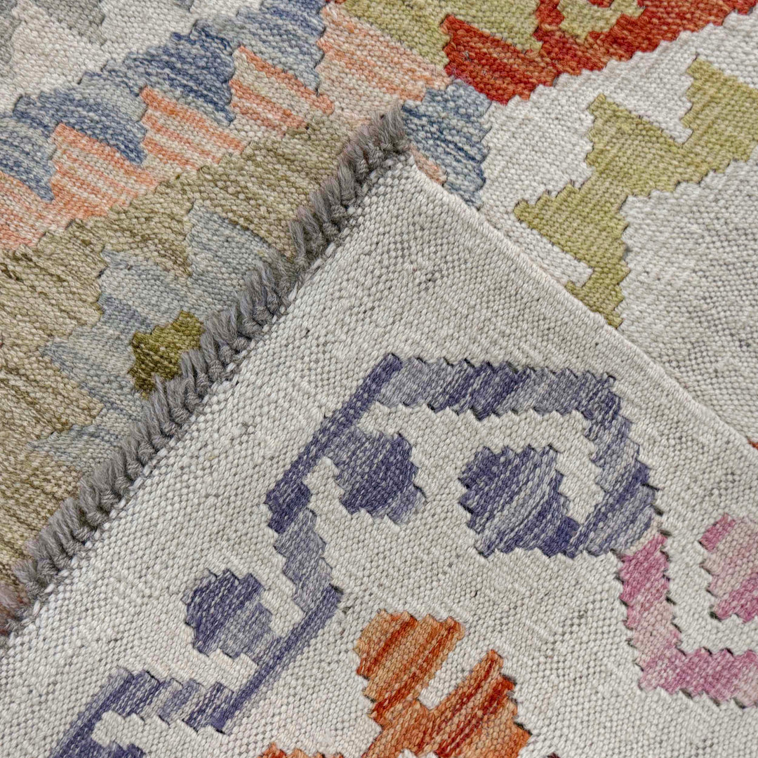 Afghan Vegetable Kilim Rug 8' 10" x 9' 3" Flat-Weave border