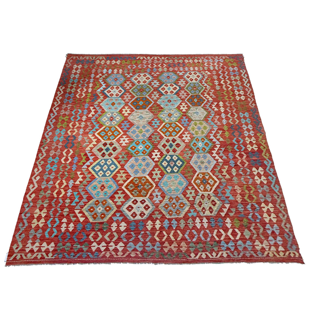 Afghan Vegetable Kilim Rug 8' 0" x 10' 0" Flat-Weave detail