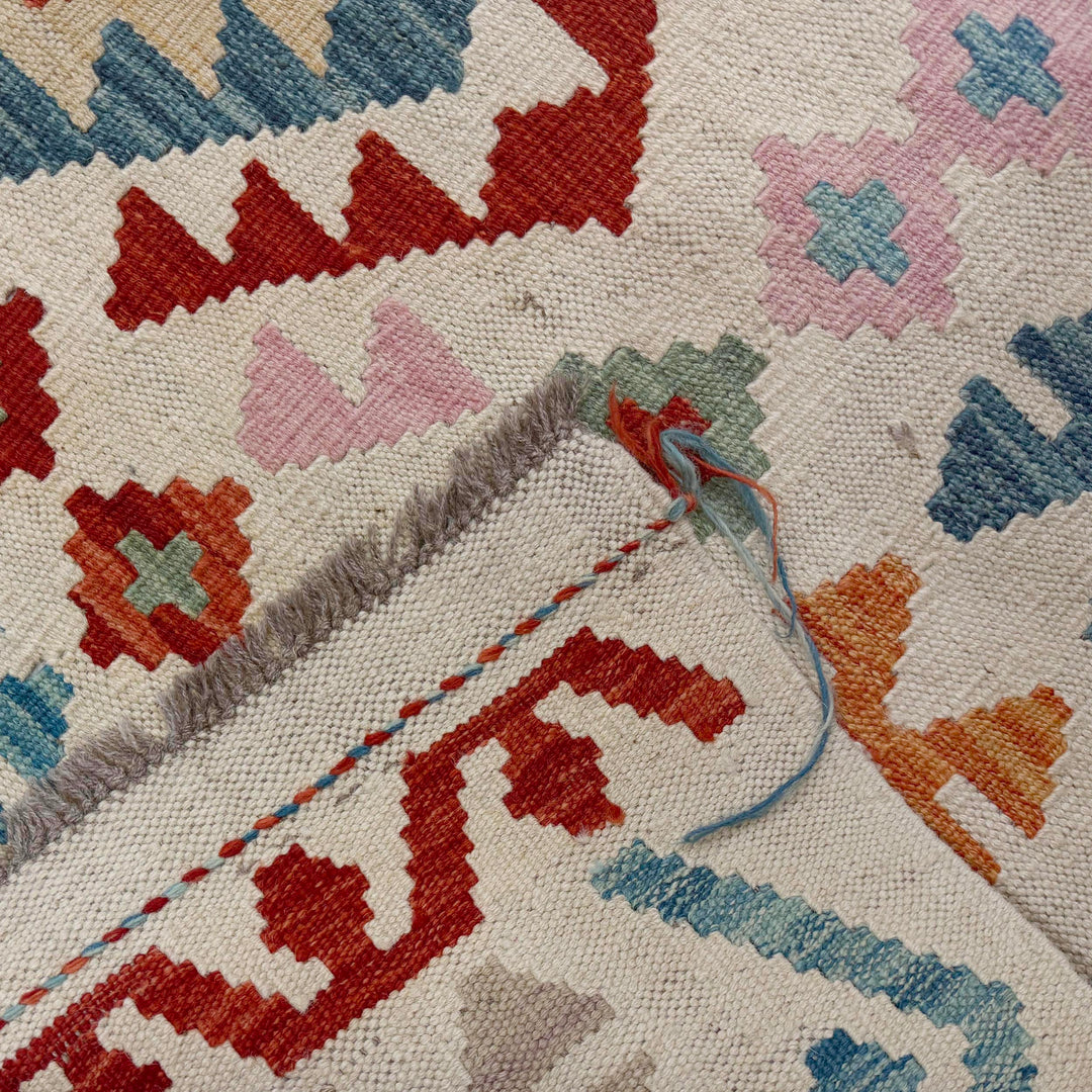 Afghan Vegetable Kilim Rug 8'4" x 9'10" Flat-Weave border